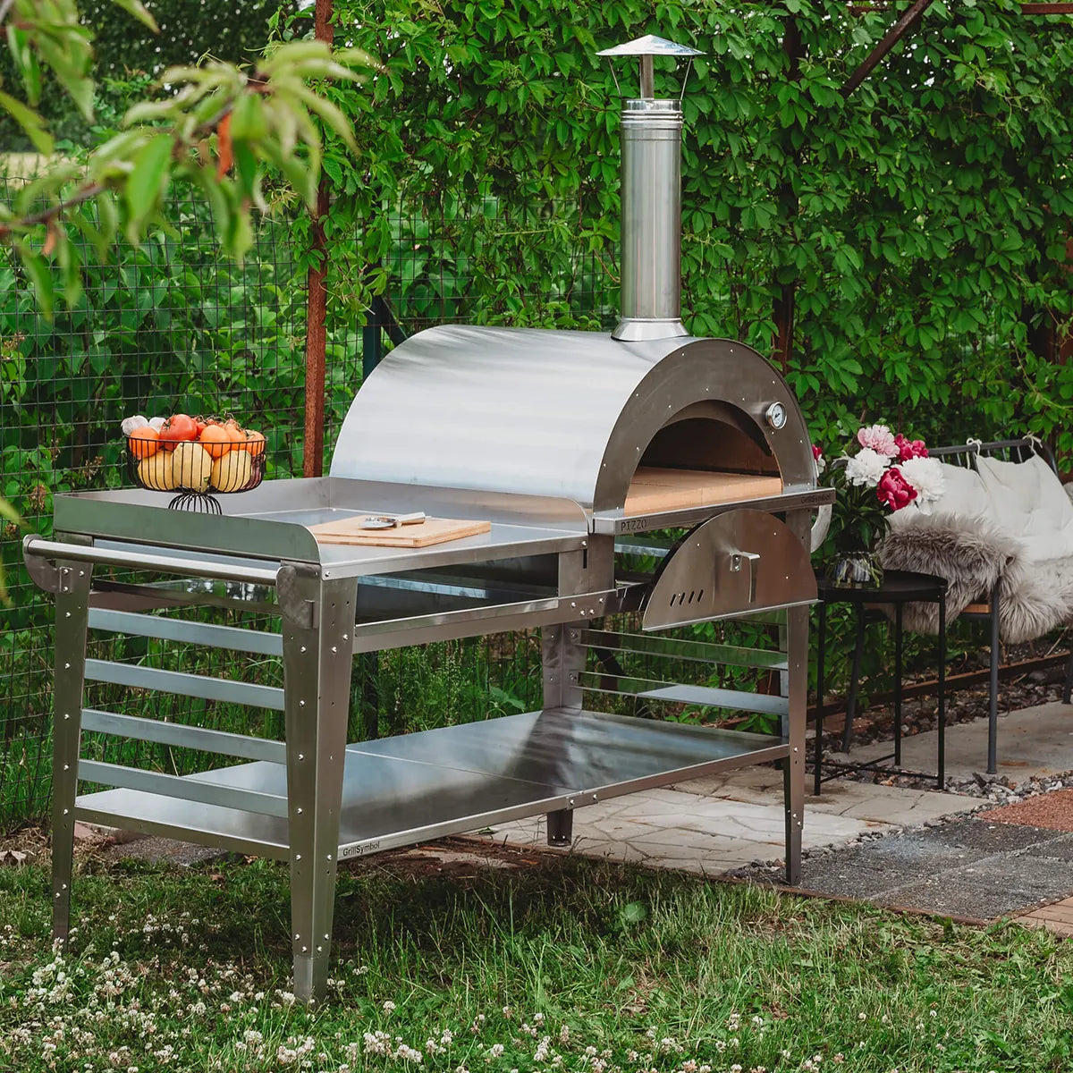 GrillSymbol Wood Fired Pizza Oven with Stand and Side Table Pizzo-XL-Set-inox - Hog the Oven