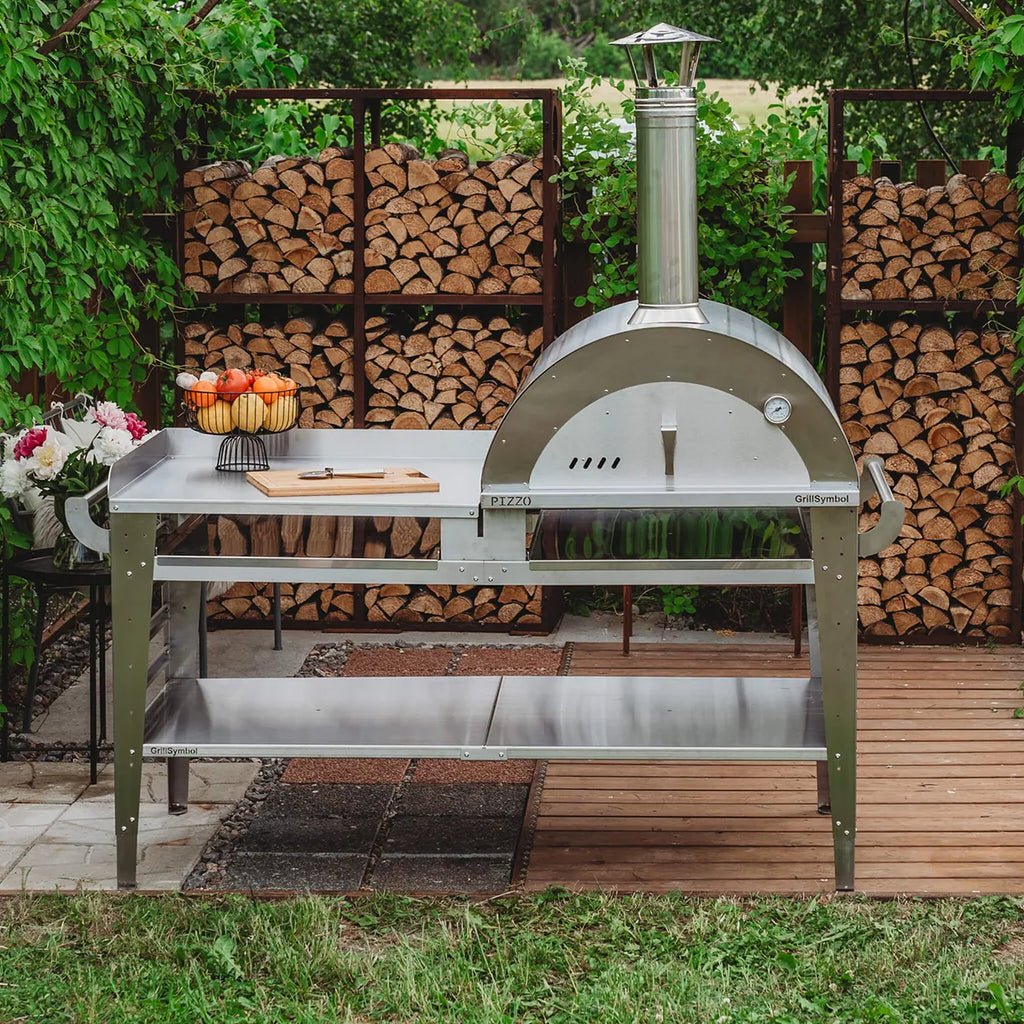GrillSymbol Wood Fired Pizza Oven with Stand and Side Table Pizzo-XL-Set-inox - Hog the Oven