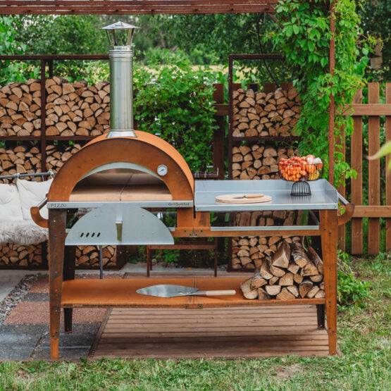 GrillSymbol Wood Fired Pizza Oven with Stand and Side Table Pizzo-XL-Set - Hog the Oven